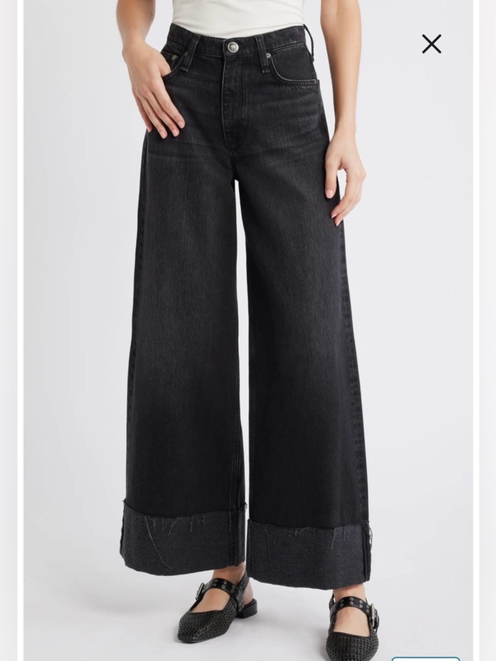 rag & bone Black The Sofie High-Rise Ultra Wide Cuff Ankle Jeans
